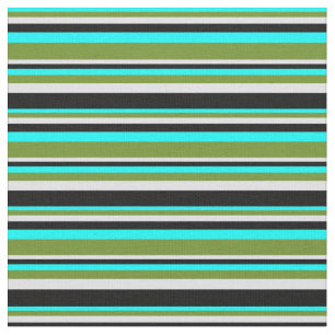 Aqua, Green, Lavender, and Black Striped Pattern Fabric