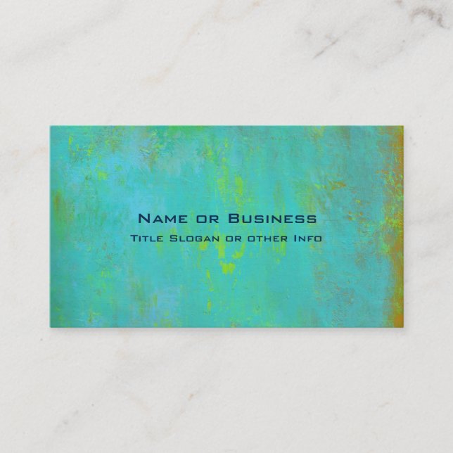 Aqua Green, Lime and Brown Ochre Abstract Business Card (Front)
