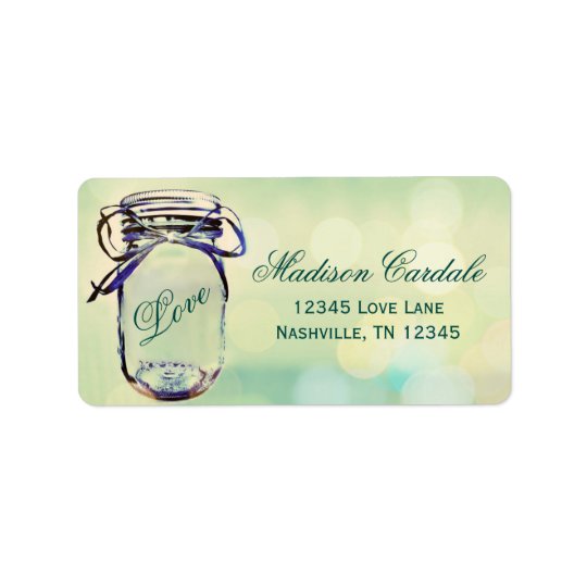 Aqua Green Mason Jar Wedding Return Address Labels