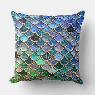 Aqua green Mermaidscales Spring Glitter for Girls Cushion