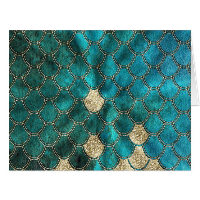 Aqua green Mermaidscales with gold glitter (Front Horizontal)