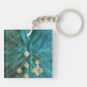 Aqua green Mermaidscales with gold glitter Key Ring