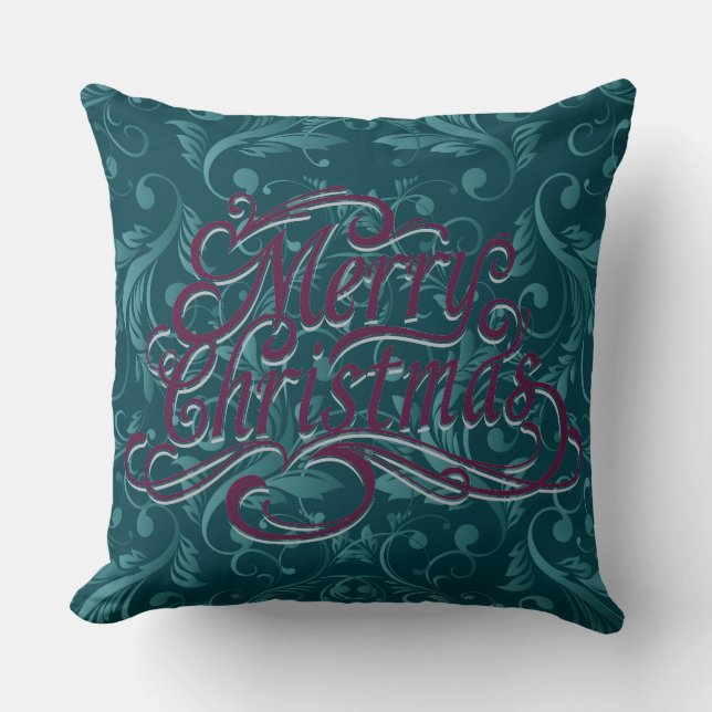 Aqua Green Merry Christmas Decorative Pillow. Cushion (Front)