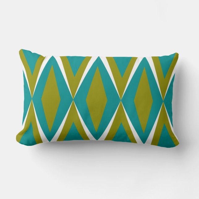Aqua & Green Mid-Century Diamond Lumbar Cushion (Front)