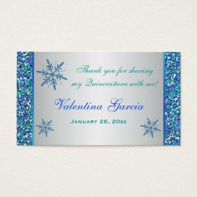 Aqua Green Silver Snowflakes Quinceanera Favour Ta (Front)