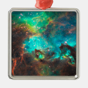 Aqua Green Star Cluster Celestial Metal Ornament