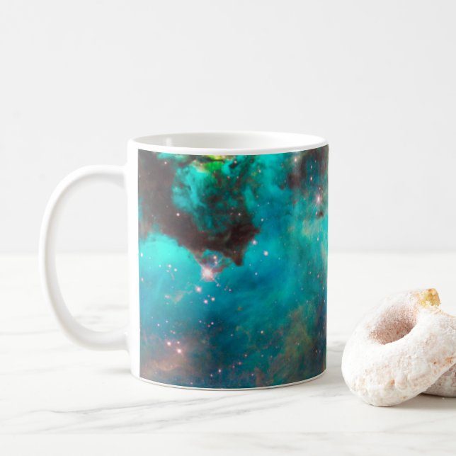 Aqua Green Star Cluster Celestial Photo Coffee Mug (With Donut)