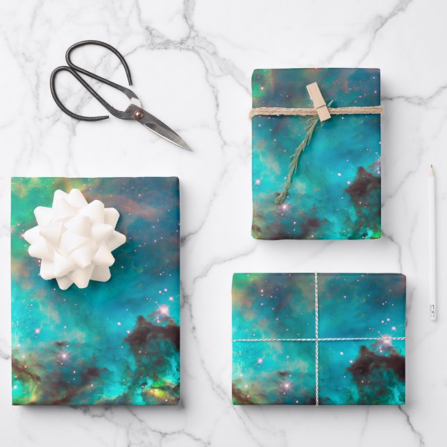 Aqua Green Star Cluster NGC 2074 LMC Wrapping Paper Sheet (Front)