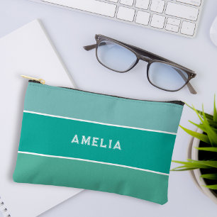 Aqua green stripe varsity monogram accessory pouch