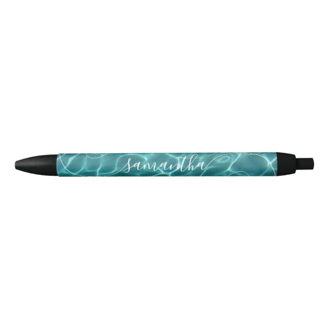 Aqua Green Swimming Pool Curly Signature Name Blue Ink Pen (Front)