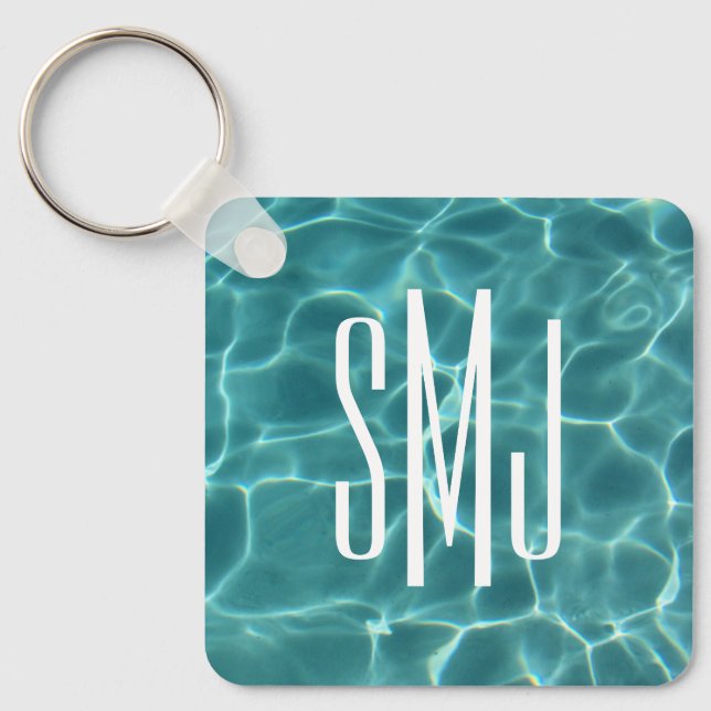 Aqua Green Swimming Pool Photo 3 Letter Monogram Key Ring (Front)
