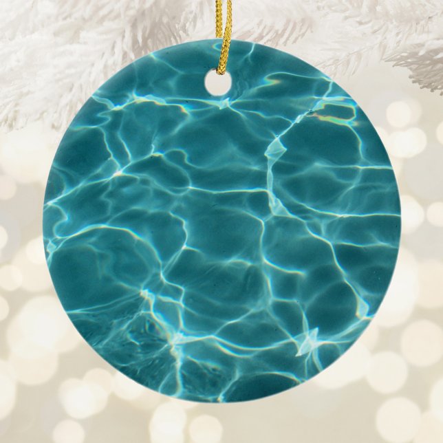 Aqua Green Swimming Pool Photo Ceramic Tree Decoration (Swimming Pool Photo Ornament )