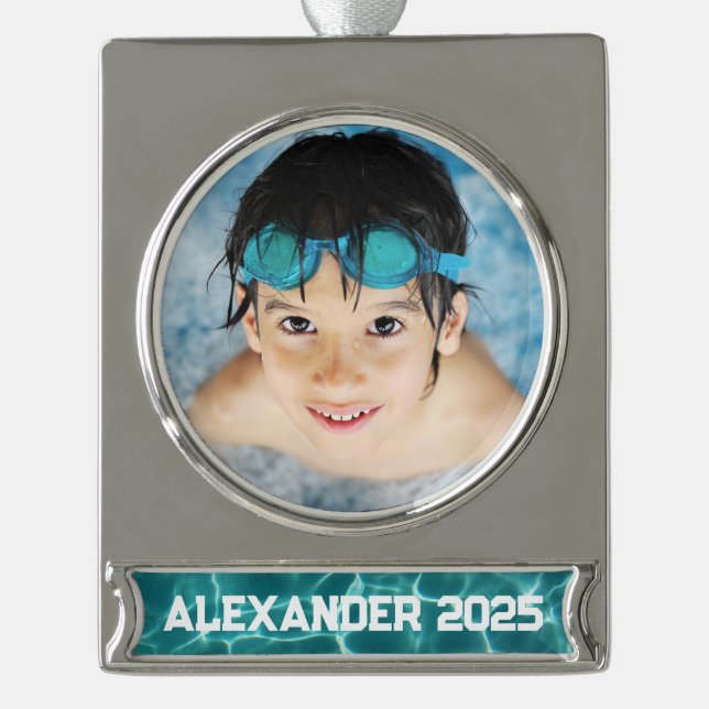 Aqua Green Swimming Pool Photo Silver Plated Banner Ornament (Front)