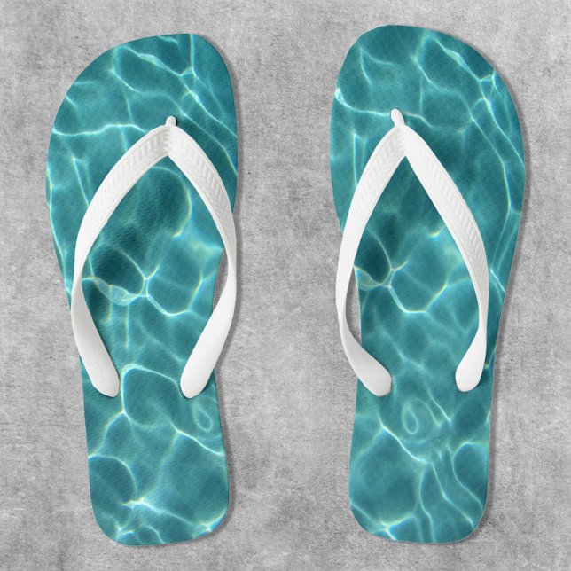 Aqua Green Swimming Pool Photo Thongs (Aqua Teal Swimming Pool Water Photo Flip Flops)