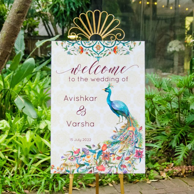 Aqua green teal Arabian floral peacock welcome  Poster (Creator Uploaded)
