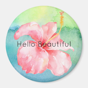 Aqua Green Tie dye Pink Hibiscus Floral Magnet