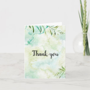 Aqua Green Tropical Leaves Watercolor Thank you Card
