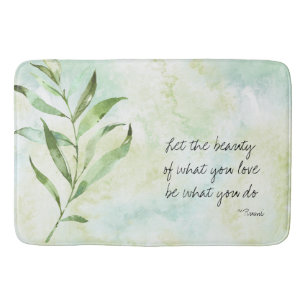 Aqua Green Watercolor Leaves Rumi Quote Bath Mat