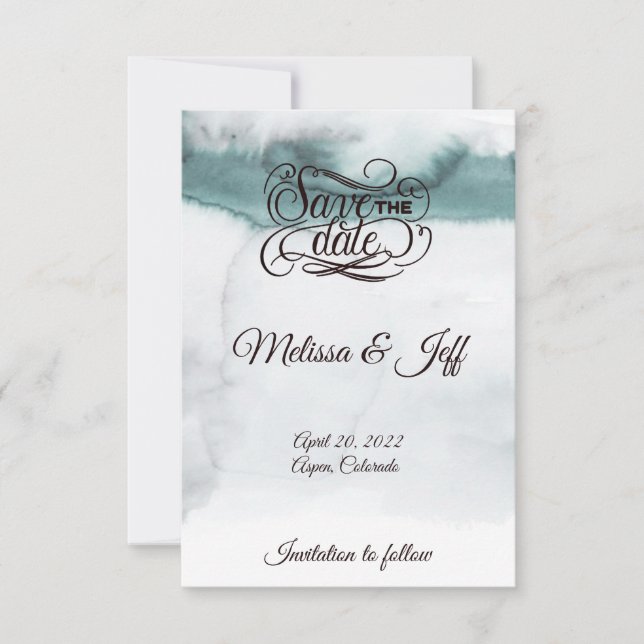 Aqua green watercolor save the date (Front)