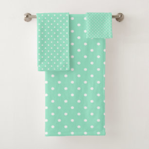 AQUA GREEN WHITE SPOT POLKA TOWEL SET