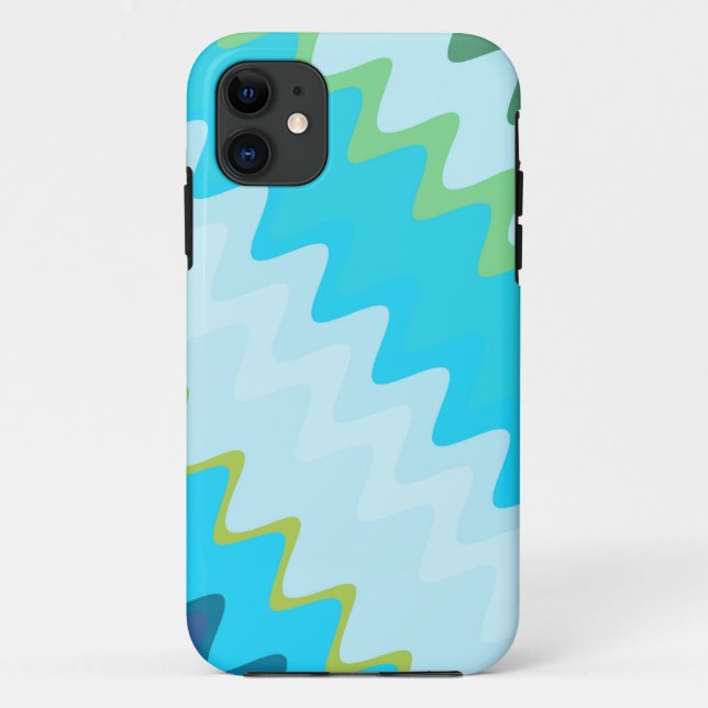 Aqua Green White Wavy Stripes Pattern Case-Mate iPhone Case (Back)