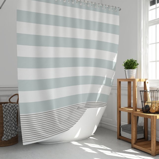Aqua & Greige Turkish Stripe Shower Curtain (Creator Uploaded)