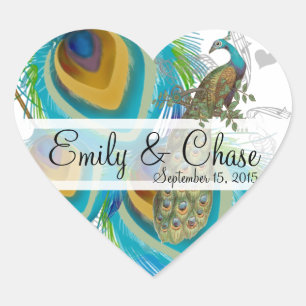 Aqua Grey 3 Peacock Feathers Wedding Sticker