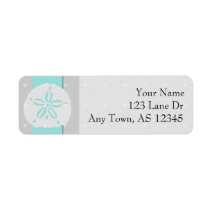 Aqua Grey Band Starfish Sand Dollar Return Address Label
