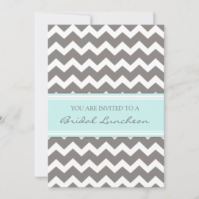 Aqua Grey Chevron Bridal Lunch Invitation Cards (Front)