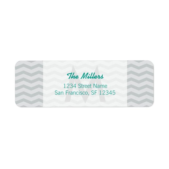 Aqua grey chevron monogram return address labels