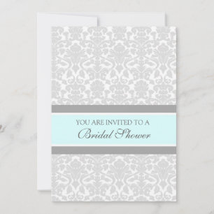 Aqua Grey Damask Bridal Shower Invitation Cards
