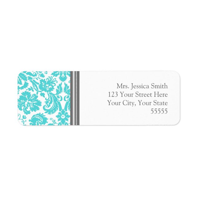 Aqua Grey Damask Custom Return Address Labels (Front)