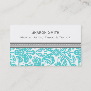 Aqua Grey Damask Mum Calling Cards