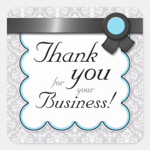 Aqua & Grey Damask "Thank you for your Business" Square Sticker