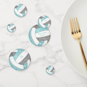 aqua grey girly volleyball birthday party confetti