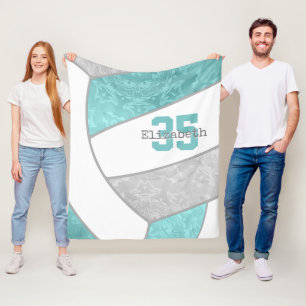 aqua grey girly volleyball w athlete custom name fleece blanket