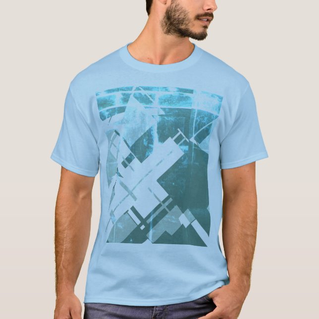 Aqua Grey-Green Diagonal MCM-inspired Abstract T-Shirt (Front)
