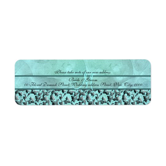Aqua grey "new address" wedding floral damask return address label