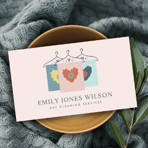 AQUA GREY ORANGE BLUSH HANGING CLOTHES DRYCLEANER BUSINESS CARD