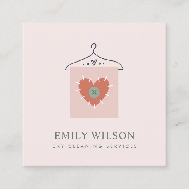 AQUA GREY ORANGE BLUSH HANGING CLOTHES DRYCLEANER SQUARE BUSINESS CARD (Front)