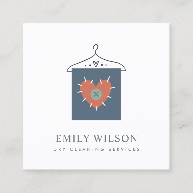 AQUA GREY ORANGE BLUSH HANGING CLOTHES DRYCLEANER SQUARE BUSINESS CARD (Front)