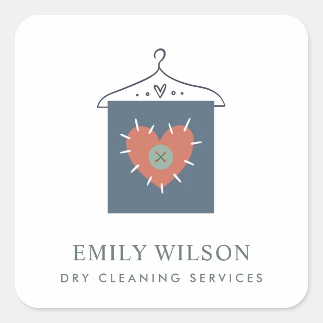 AQUA GREY ORANGE RED HANGING CLOTHES DRYCLEANER SQUARE STICKER (Front)