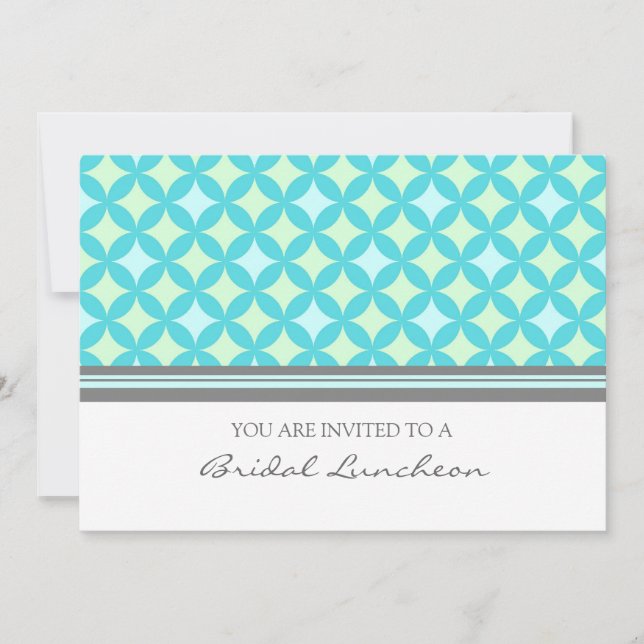 Aqua Grey Pattern Bridal Lunch Invitation Cards (Front)
