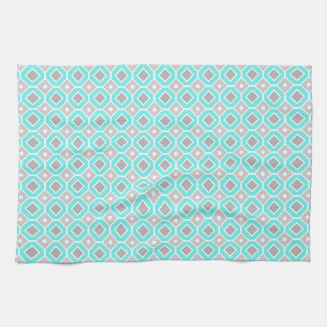Aqua Grey Pattern Kitchen Cloth Towel (Horizontal)