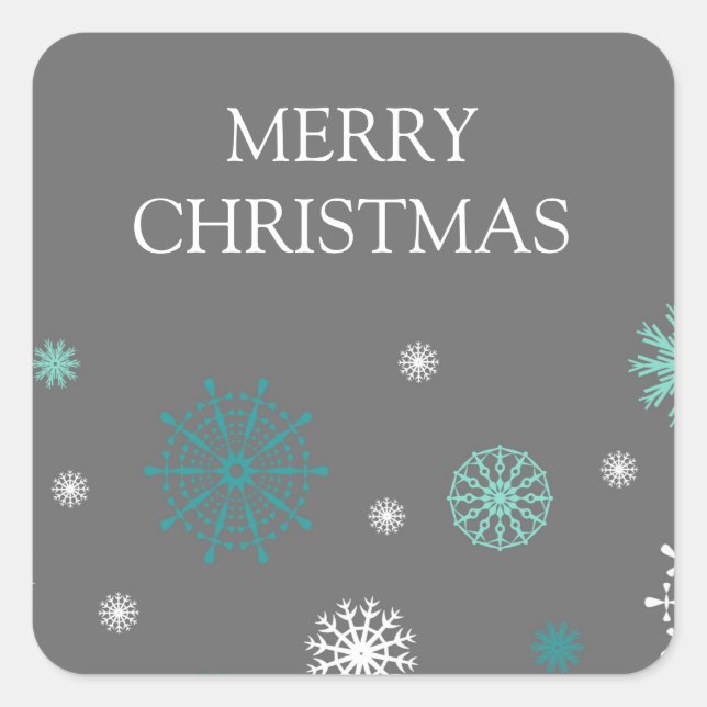 Aqua Grey Snowflakes Merry Christmas Stickers (Front)