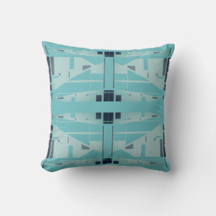 Aqua Grey Symmetrical Mediterranean Mosaic Design Cushion
