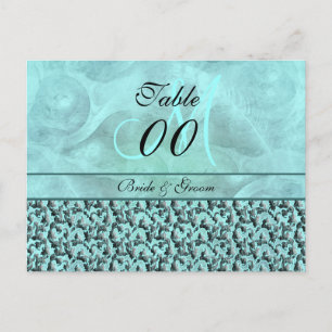 Aqua grey "table number" wedding damask postcard