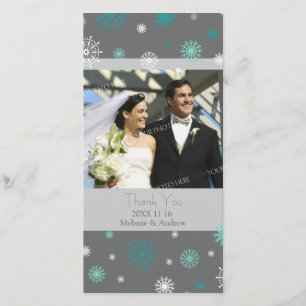 Aqua Grey Thank You Winter Wedding Photo Cards