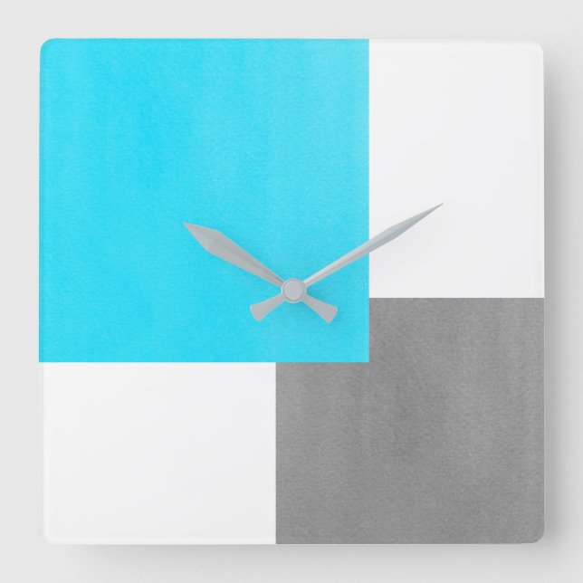 Aqua Grey White Block Square Wall Clock (Front)