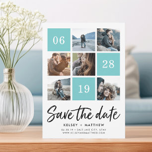 Aqua Grid Collage   Photo Save the Date